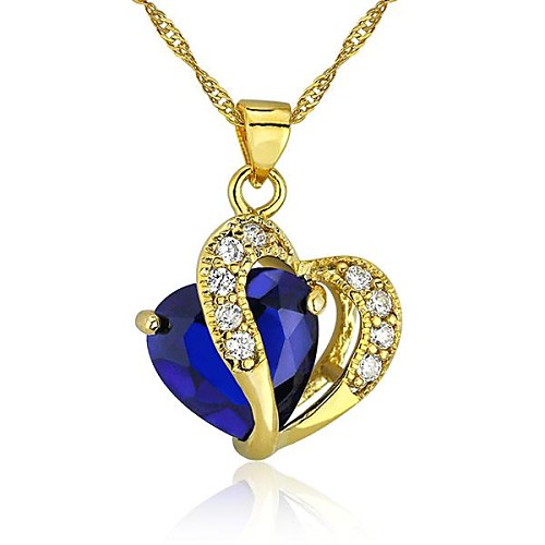 Сердце ювелирные изделия для женщин 24K позолоченный CZ кулон ожерелье с цепи