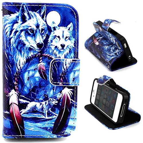 The Arctic Wolf Pattern PU Leather Full Body Case with Stand and Card Slot and Money Holder for iPhone 4/4S