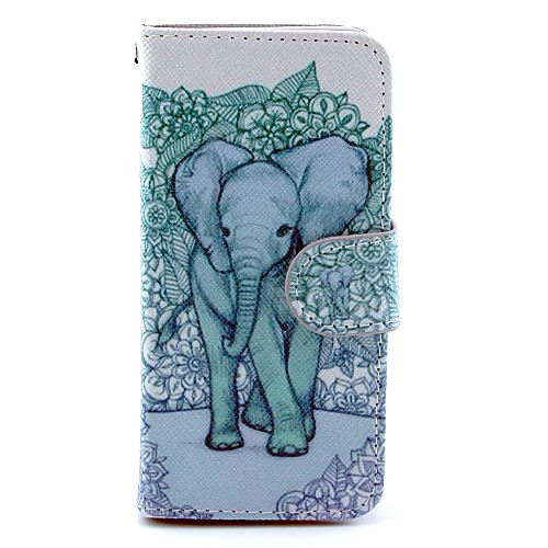 Blue Background Elephant Pattern PU Leather Full Body Case for iPhone 5C