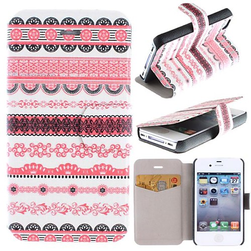 Beautiful Flowers Stripe Pattern Clamshell PU Leather Full Body Case with Card Slot for iPhone 4/4S