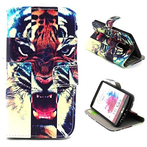 A Fierce Tiger Pattern PU Leather Full Body Case with Stand and Money Holder for LG G3