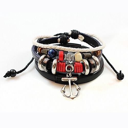 Unisex's Anchors Style Beads Leather Braided Bracelets