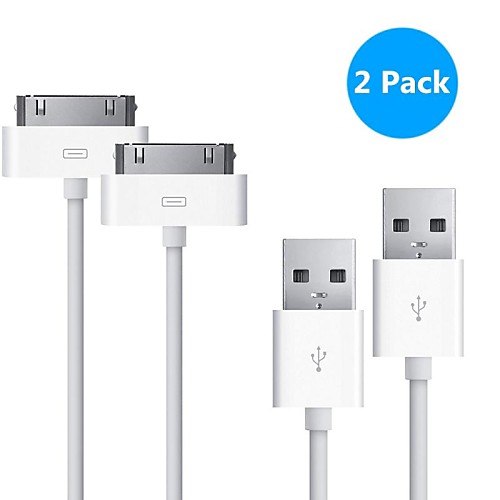 2 Pack 30 Pin to USB  Round Data Cable for iPhone 4/ iPad 2 / iPad 3 / iPod (100cm)