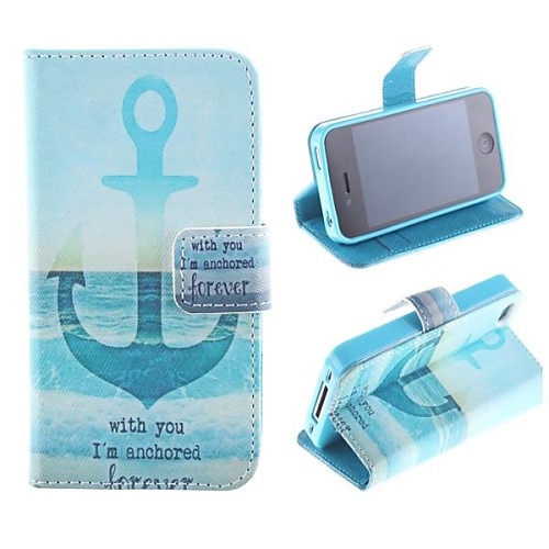 Ship At English Letters Pattern PU Full Body Case with Card Slot and Stand for iPhone 4/4S