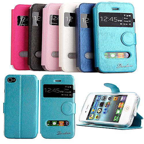 KARZEA Shiny Double Windows Pattern TPU and PU Leather Case with Stand for iPhone 4/4S(Assorted Colors)