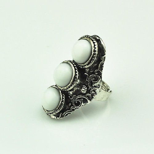 Toonykelly Vintage Look Female White Tibet Alloy Stone Adjustable Ring (1pcs)