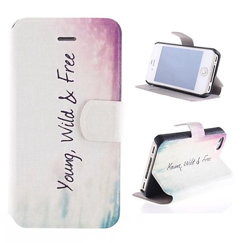 The English Pattern PU Full Body Case with Card Slot and Stand for iPhone 4/4S