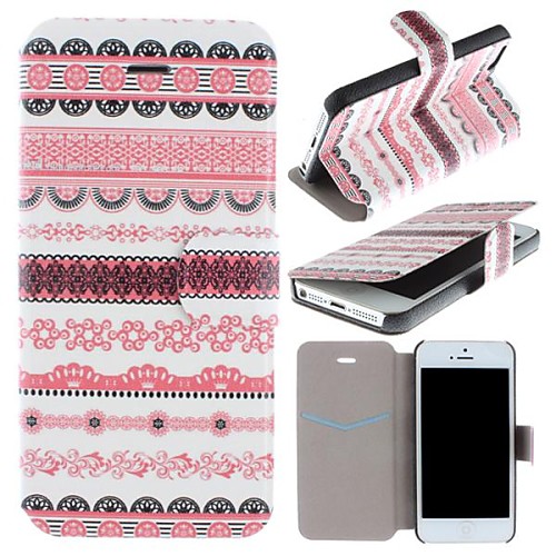 Beautiful Flowers Stripe Pattern Clamshell PU Leather Full Body Case with Card Slot for iPhone 5/5S