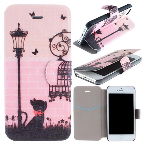 Butterfly Classic Street Black Cat Pattern Clamshell PU Leather Full Body Case with Card Slot for iPhone 5/5S