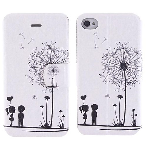 Dandelion Pattern PU Full Body Case with Card Slot and Stand for iPhone 4/4S