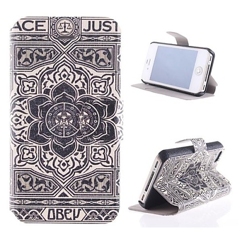 Big Flower Pattern PU Full Body Case with Card Slot and Stand for iPhone 4/4S