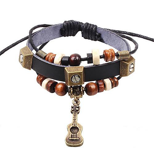 Unisex's Guitar Vintage Beads Leather Braided Bracelets