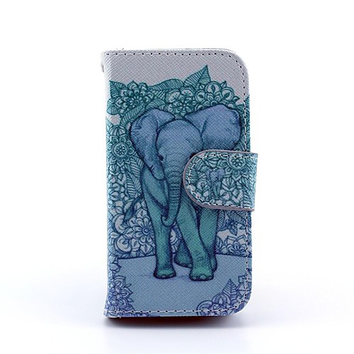 Blue Background Elephant Pattern PU Leather Full Body Case for iPhone 4/4S