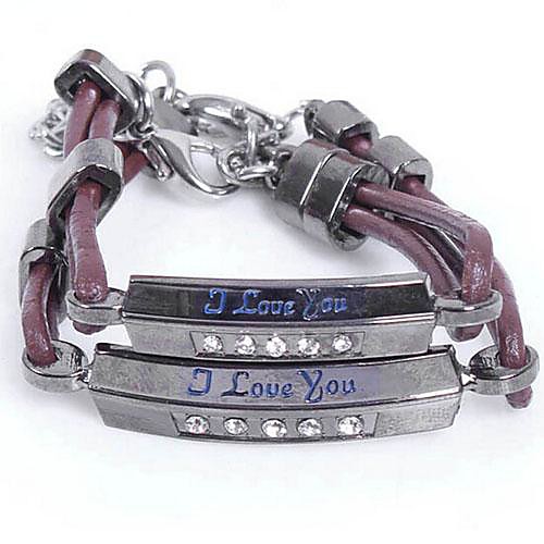 Couple's Handmade  I LOVE YOU Rhinestone Leather Bracelet