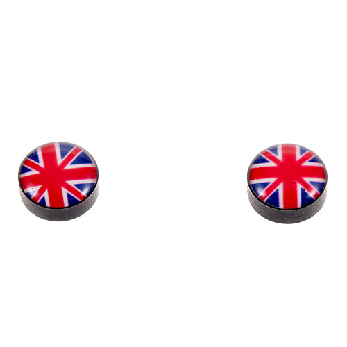 классический 1см магнит британский флаг узор черный серьги (1 пара)