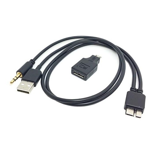 черный USB 2.0 зарядное устройство кабель&автомобиль AUX OUT кабель для галактики S4 i9500 примечание 2 n7100 s5 i9600&Примечание 3 N9000