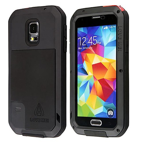 LOVE MEI HW01 Aluminum Alloy  Silicone Back Casewith Strap for Samsung Galaxy S5 - Black