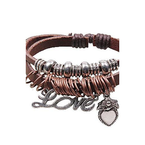 Unisex's Love Heart Beads Leather Braided Bracelets