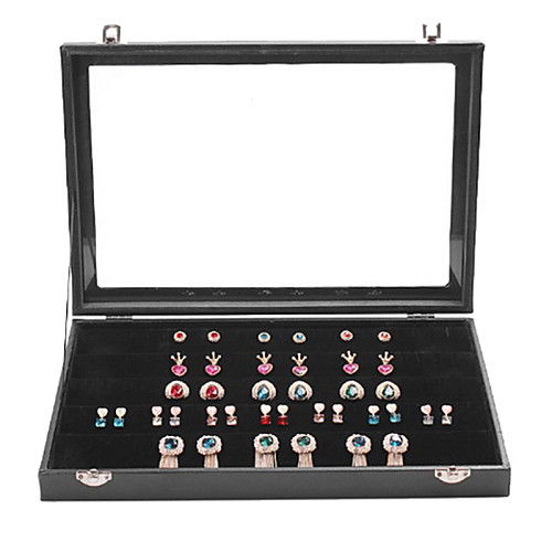 Classic Multifunctional Hook Type Earrings Jewelry Stand Black Leather Paper Glass Flannelette Jewelry Boxes(1 Pc)