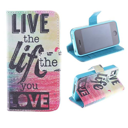 Because of Love and Living Pattern PU Full Body Case with Card Slot and Stand for iPhone 4/4S