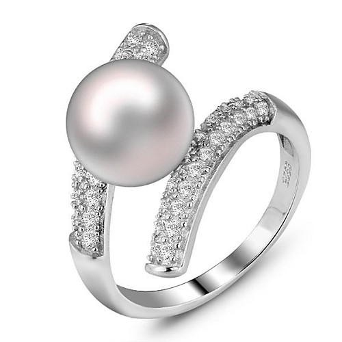 Genuine 925 Fresh Water Silver Pearl Ring for Woman Fashion 925 Roman Pearl Ring