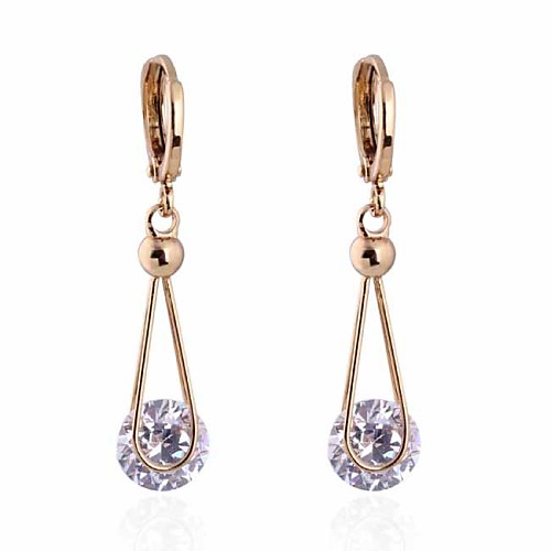 Women's New Arrival 18K Gold Plated Hot Selling Strip Design Round Zircon Earrings ER0469