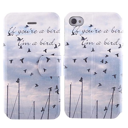 The sea birds design PU Full Body Case with Card Slot for iPhone 4/4S