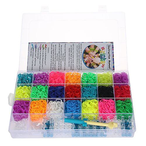 Набор Rainbow Loom для плетения браслетов из резинок (ткацкий станок, крючок, 6300 разноцветных резинок (21 цвет по 300 шт.), 100 S-клипс)