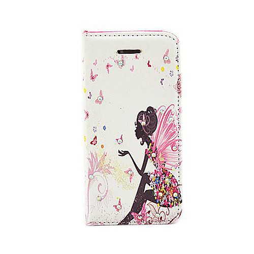 Beautiful Pearl Butterfly Girl PU Leather Full Body Case with Card Slot for iPhone 5/5S