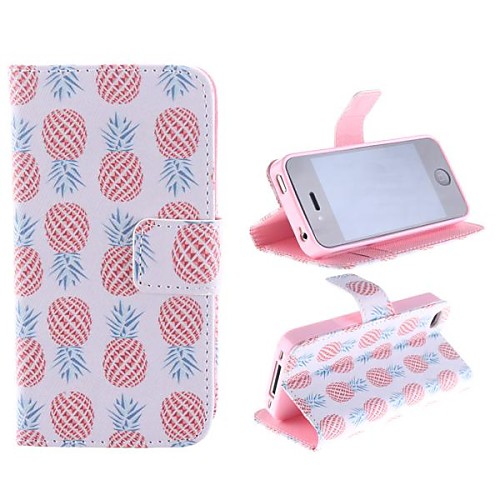 Multiple Red Pineapple Pattern PU Full Body Case with Card Slot and Stand for iPhone 4/4S