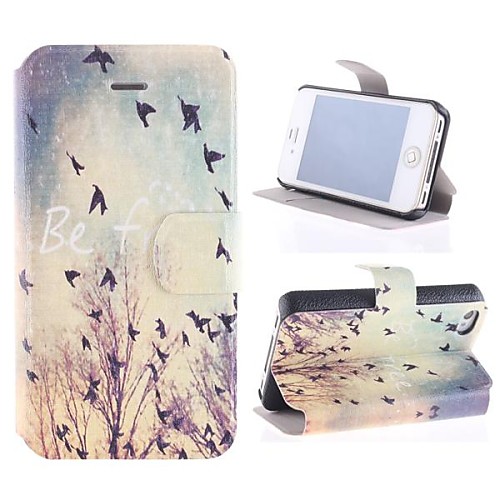 Happy Birdie PU Full Body Case with Card Slot and Stand for iPhone 4/4S