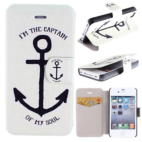 Anchor Pattern Clamshell PU Leather Full Body Case with Card Slot for iPhone 4/4S