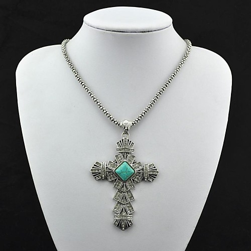 Toonykelly Vintage Tibet Alloy Antique Silver Crystal Turquoise Necklace(Green)(1 Pc)