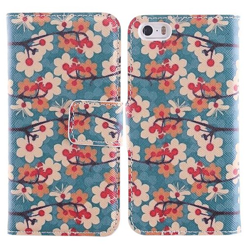 The Plum Flower Pattern PU Full Body Case with Card Slot and Stand for iPhone 5/5S