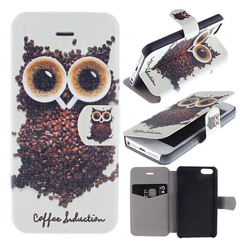 Kopi Luwak Owl Pattern Clamshell PU Leather Full Body Case with Card Slot for iPhone 5/5S