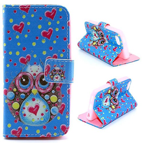 Romantic Owls Design PU Leather Full Body Case with Stand and Money Holder for iPhone 5C