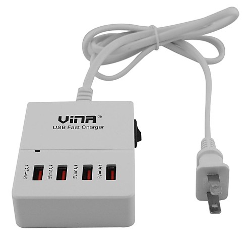 Vina взлеты-006 Портативный Смарт 5А Высокоскоростной 4-портовый USB быстрое зарядное устройство с адаптером питания-Black (США Plug)