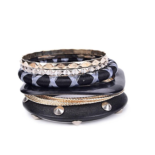 18 Rows Resin Wood Fabric Metal Mixed Bangle Set