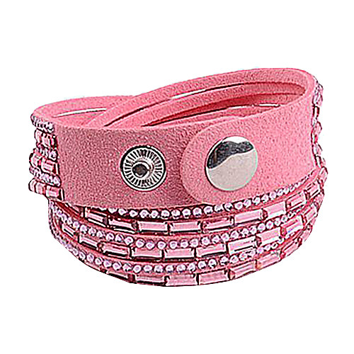 Multilayer Pink Rhinestone Leather Bracelet