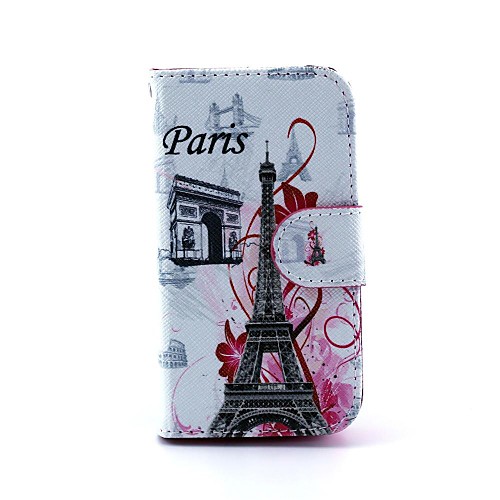 Eiffel Tower Design Full Body Case with Stand and Card Slot and Money Holder for iPhone 4/4S