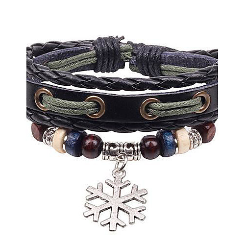 Unisex's Alloy Snow Beads Leather Braided Bracelets