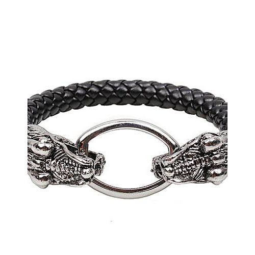 Men's Serpentine Leather Bracelet Oval Double Buckle Python Head Bangle