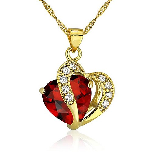 Мода ювелирные изделия сердца для женщин 24K позолоченный CZ кулон ожерелье с цепи