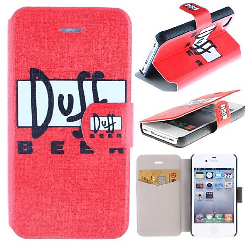 Doff Beer Pattern Clamshell PU Leather Full Body Case with Card Slot for iPhone 4/4S