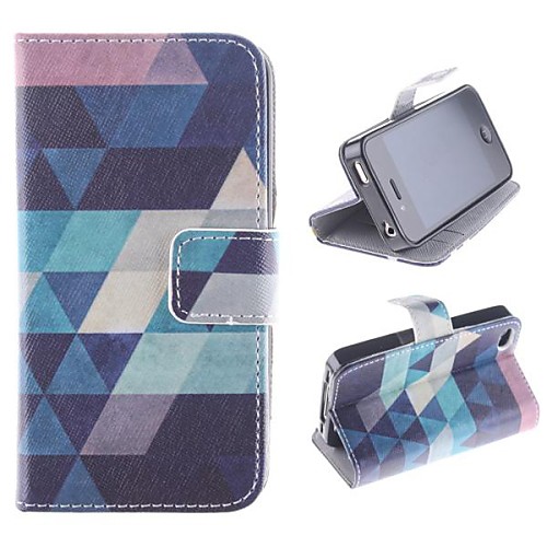 Multiple Triangle Pattern PU Full Body Case with Card Slot and Stand for iPhone 4/4S