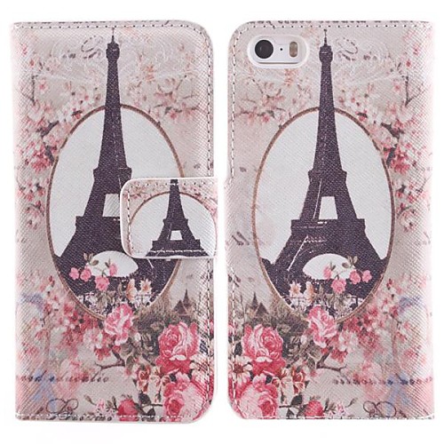 The Eiffel Tower Design PU Full Body Case with Card Slot and Stand for iPhone 5/5S