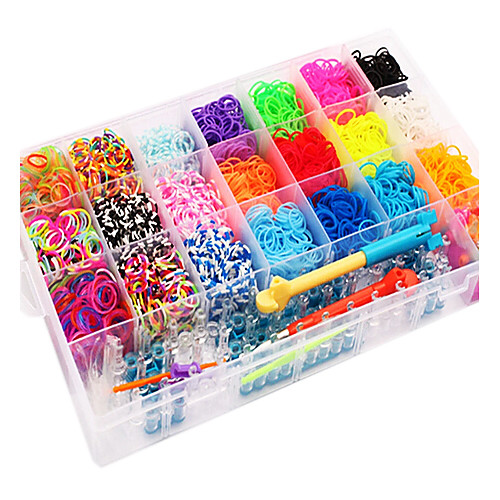 Набор Rainbow Loom для плетения браслетов из резинок (большой ткацкий станок на 28 клеток, крючок, 4200 цветных резинок, клипсы)