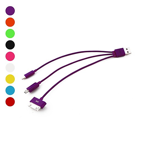 Elonbo 3 in 1 USB Data Sync Charger Cable for iPhone 4/4S/5/5C / Samsung/ HTC(24cm,Assorted Color)