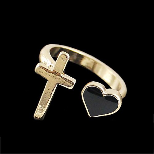 New Arrivals Cross Black Enamel Heart Adjustable Latest Gold Finger Ring Designs