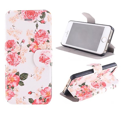 Little Red Flower Pattern PU Full Body Case with Card Slot and Stand for iPhone 5/5S